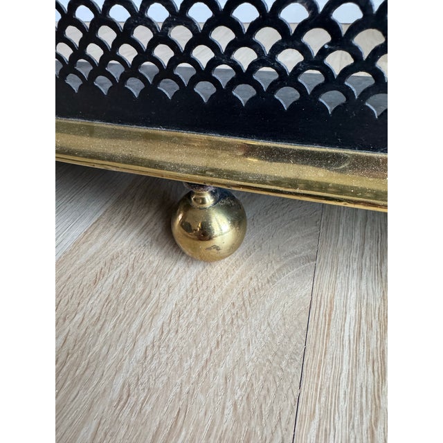 Victorian Exceptionally Elegant Antique Victorian Brass & Pierced Steel Fireplace Fender - 38" For Sale - Image 3 of 7