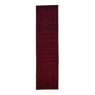 Extra-Long Red and Navy Tribal Medallion Runner Rug, 2'7" X 19'1" For Sale