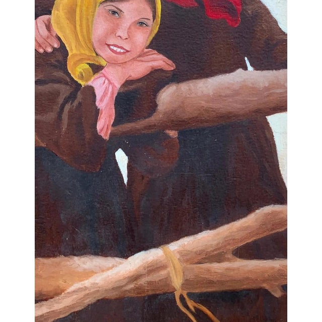 1970s Portrait Little Girl Child Antique Oil Painting Original Soviet Art Ukrainian Artist Unknown 65-50 For Sale - Image 4 of 6