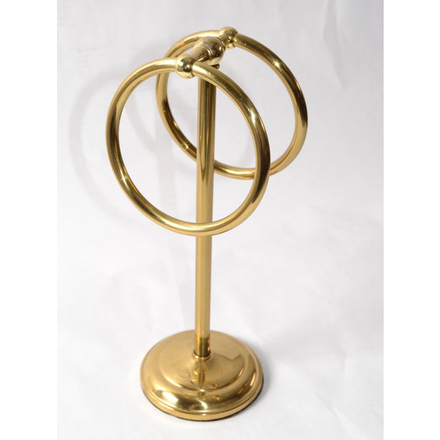 Chase Brass and Copper Company Hollywood Regency Free Standing Solid Brass Double Ring Hand Towel Holder For Sale - Image 4 of 14