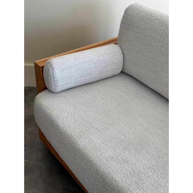 Sculptural Oak Sofa With Boucle Upholstery by Howard Furniture 1950s For Sale - Image 9 of 10