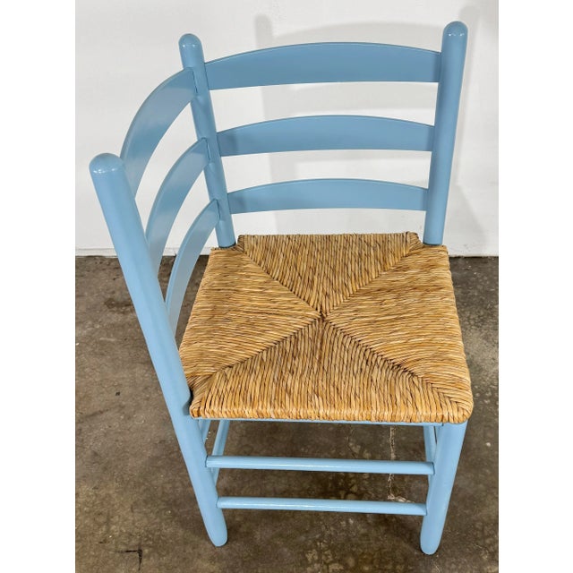 Late 20th Century Vintage Blue French Country Style Ladderback Rush Seat Corner Chair For Sale - Image 5 of 8