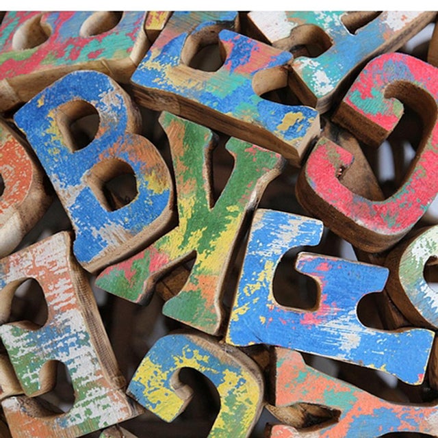 Vintage Rustic Colorful Large Wood Alphabet Ball For Sale - Image 4 of 6