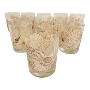 Vintage Coastal Regency Georges Briard Midcentury Modern Seashell Low Ball Glasses- Set 12