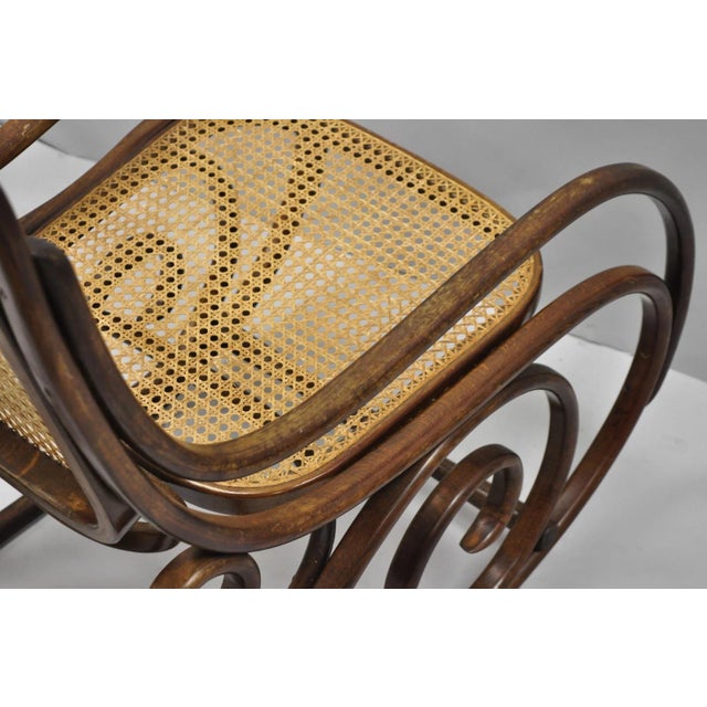 Vintage Mid Century Modern Thonet Style Bentwood & Cane Rocker Rocking Chair (B) For Sale - Image 11 of 18