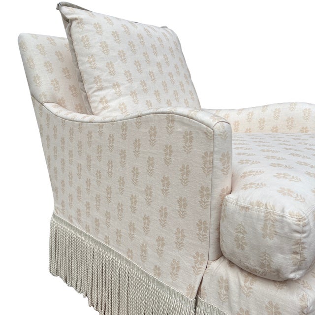 English Lee Industries Bullion Fringe Swivel Chair For Sale - Image 3 of 13