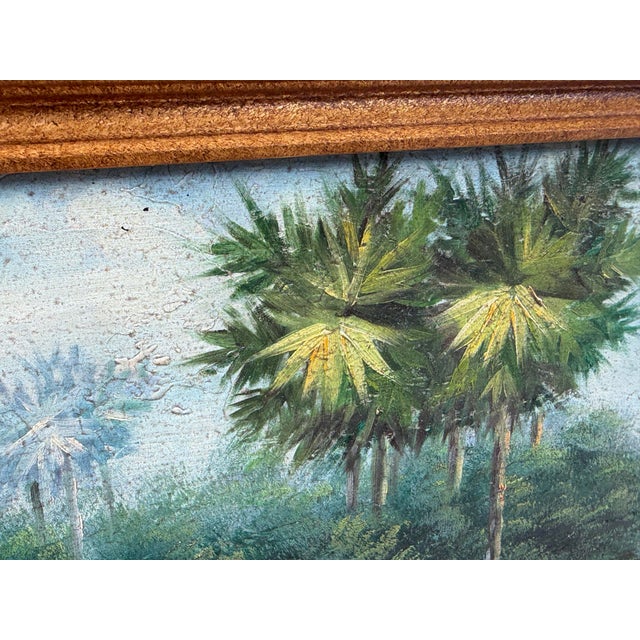 Vintage Hand-Painted Tropical Landscape Beveled Wall Mirror For Sale - Image 10 of 12