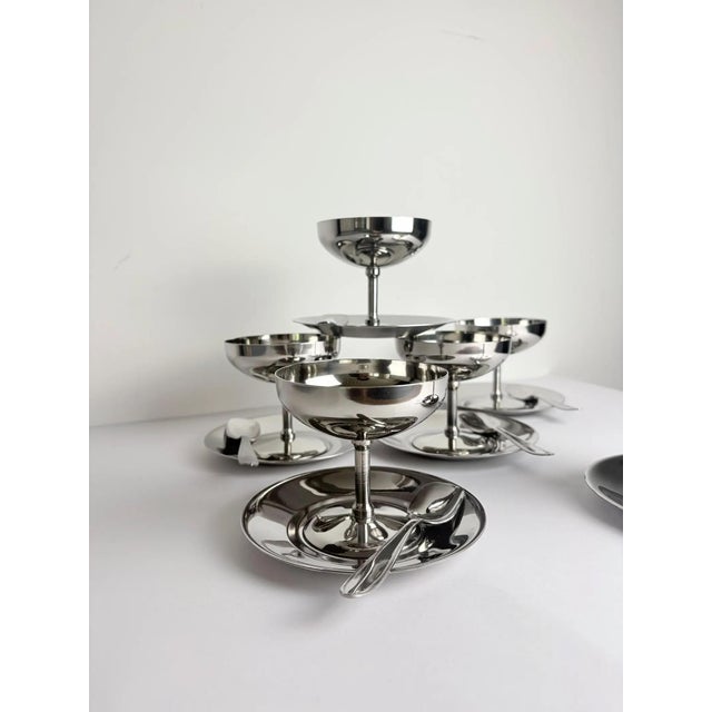 Vintage Italian Stainless Steel Dessert Coupe Set, 1980s, Set of 18 For Sale - Image 3 of 8