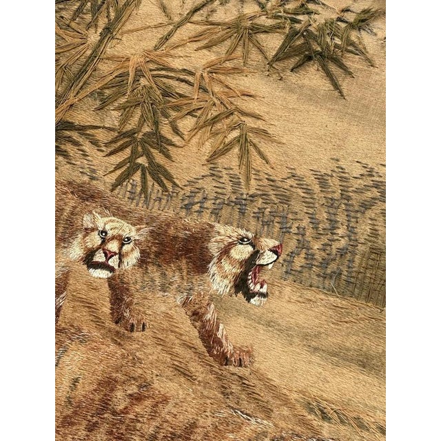 Antique Silk Japanese Embroidery with Tigers For Sale - Image 9 of 18