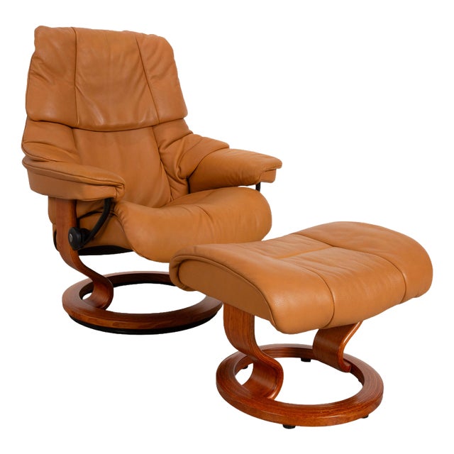 Set of Reno Leather Recliner Chair and Ottoman from Stressless For Sale