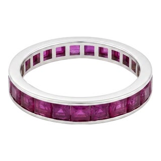 18k Gold Invisible-Set Ruby Eternity Ring 2.50 CTS - Vintage, Size 6 For Sale