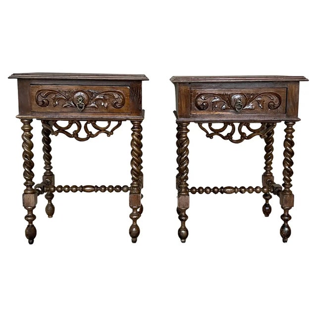 20th Century Pair of Solid Carved French Nightstands With Turned Columns For Sale - Image 13 of 13
