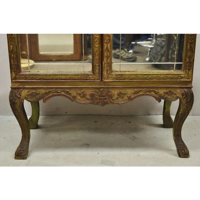 Green Antique Georgian Green Painted Mirror Front 2 Door Curio China Radio Cabinet For Sale - Image 8 of 13