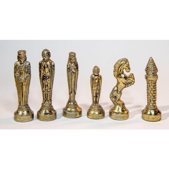 Metal Medieval Knights Chess Set Metal Gold & Silver Pewter Crusaders Game Italy For Sale - Image 7 of 12