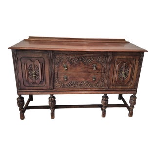 1920s Oak Jacobean Revival Buffet Sideboard For Sale