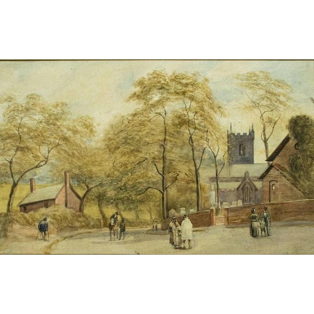 A charming late 19th-century English School watercolour depicting a peaceful village street animated by figures, cottages...