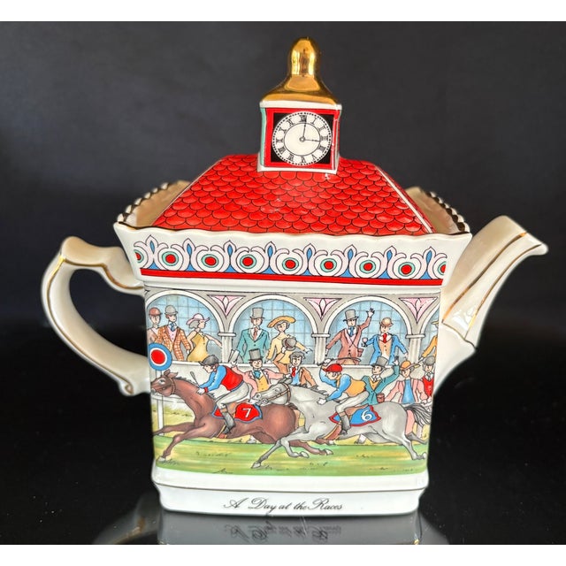 Red 1940s A Day at the Races Teapot Windsor Made in England by Sadler Company For Sale - Image 8 of 8
