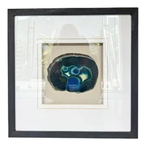 Contemporary Deep Turquoise Agate With Black Wood Frame
