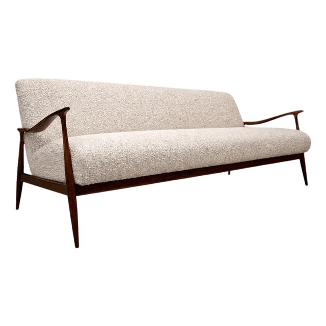 Sofa in Rosewood and Ivory Bouclé by Giuseppe Scapinelli, Brazil, 1950s - Lot 449B For Sale