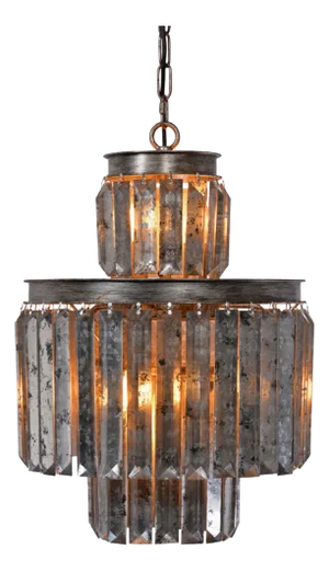 Matthew Izzo Home Small Crossroads Art Deco Three Tier Mercury Glass Chandelier - New Item
