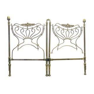 Vintage French Country Brass King Headboard Holding Hands Center Motif For Sale