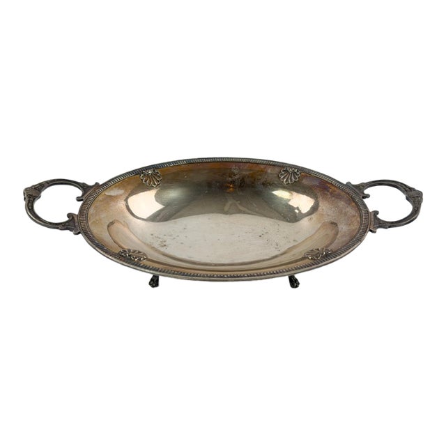 Early 20th Century Silver-Plated Oval Centerpiece Platter With Handles For Sale