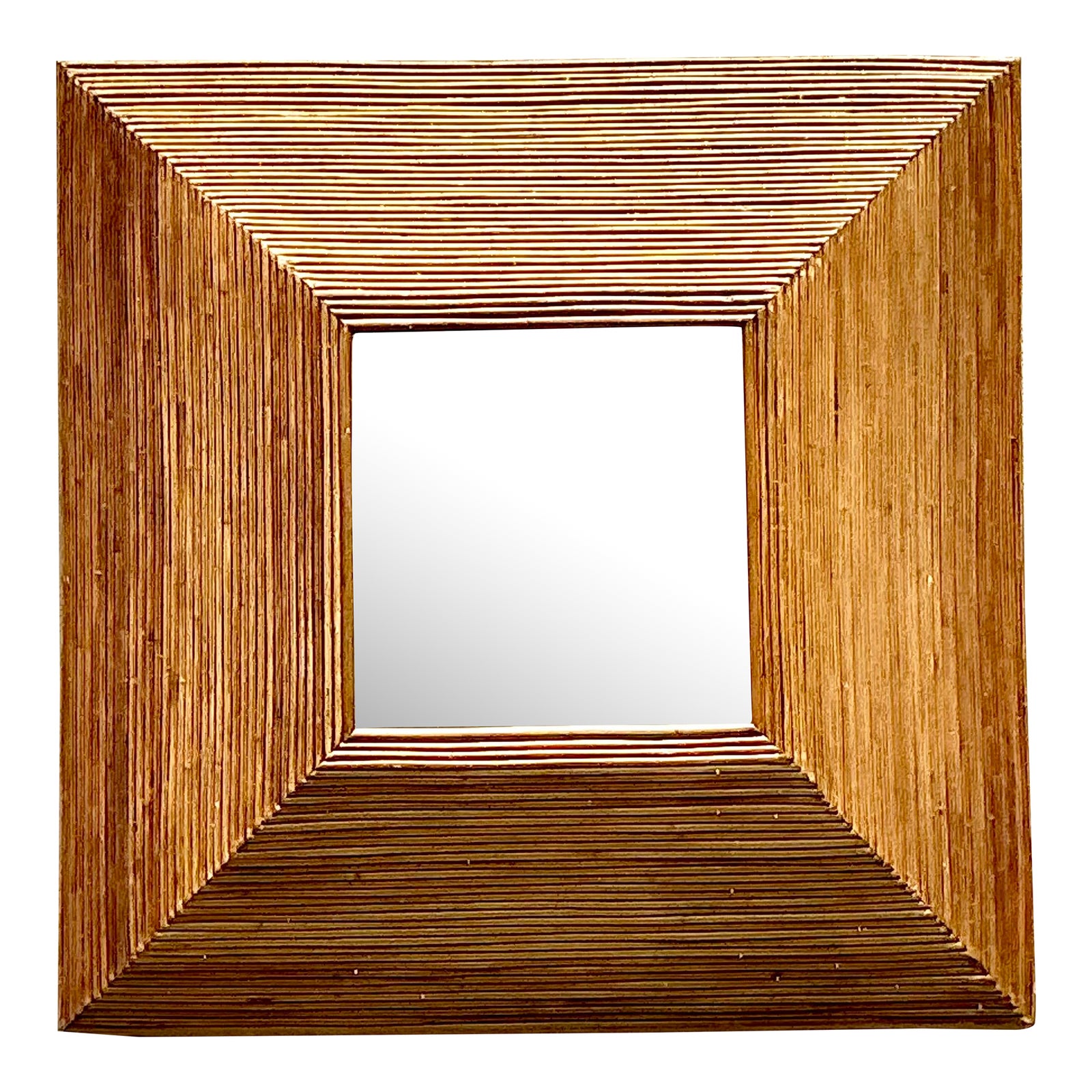 Vintage Coastal Pencil Reed Square Mirror | Chairish