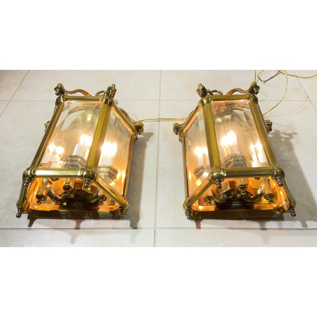 Vintage Solid Brass Wall Sconces / Hall Lanterns by Lamp Art-Italy - a Pair For Sale - Image 9 of 18