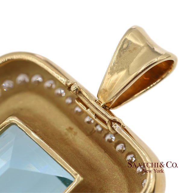 Gia 60 Ct Aquamarine and 4 Ct Diamond 18k Yellow Gold Convertible Pendant Brooch For Sale - Image 14 of 17