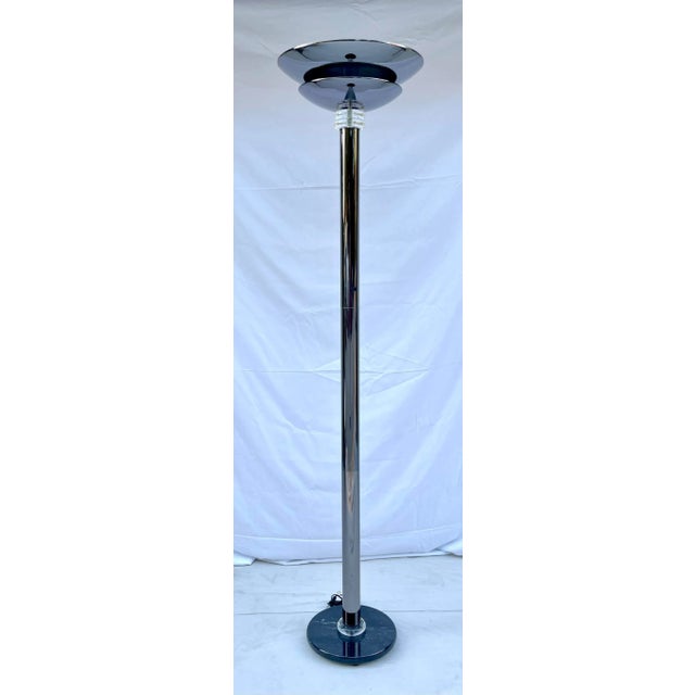 Mid 19th Century Postmodern Torchiere Chrome, Lucite and Marble Floor Lamp For Sale - Image 13 of 13