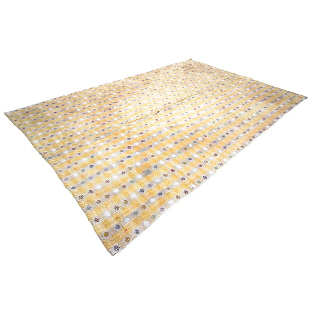 1960s Vintage Embroider Cotton Adana Kilim Rug- 6′10″ × 10′7″ For Sale - Image 4 of 7