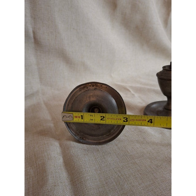 Pair Antique Pewter Whale Oil Finger Lamps Single Tube Drop Burners C. 1830-1850 For Sale - Image 16 of 18