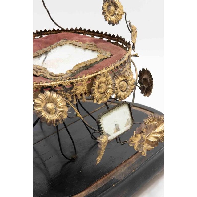 19th Century French Wedding Globe de Mariée in Gilt Frame and Red Velvet Cushion For Sale - Image 6 of 8