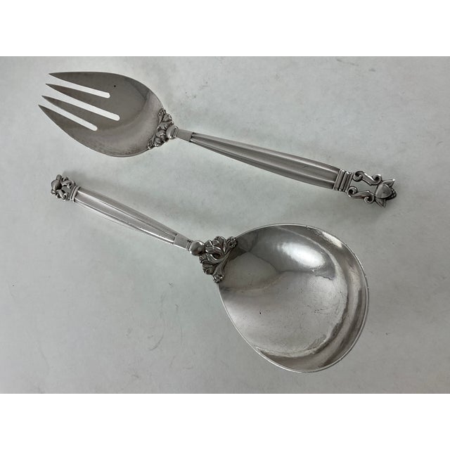 Metal 1970s Georg Jensen Sterling Silver Serving Spoon & Fork, Acorn For Sale - Image 7 of 10