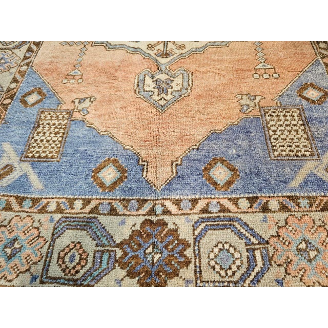 Vintage Turkish Oushak Area Rug, Hand-Knotted Wool, Blue & Tan, 4' x 6' For Sale - Image 14 of 15