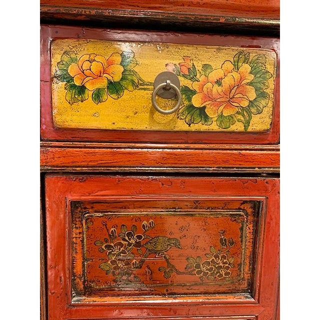 Chinese 1960s Vintage Hand Painted With Tile Doors Tall Cabinet For Sale - Image 3 of 11