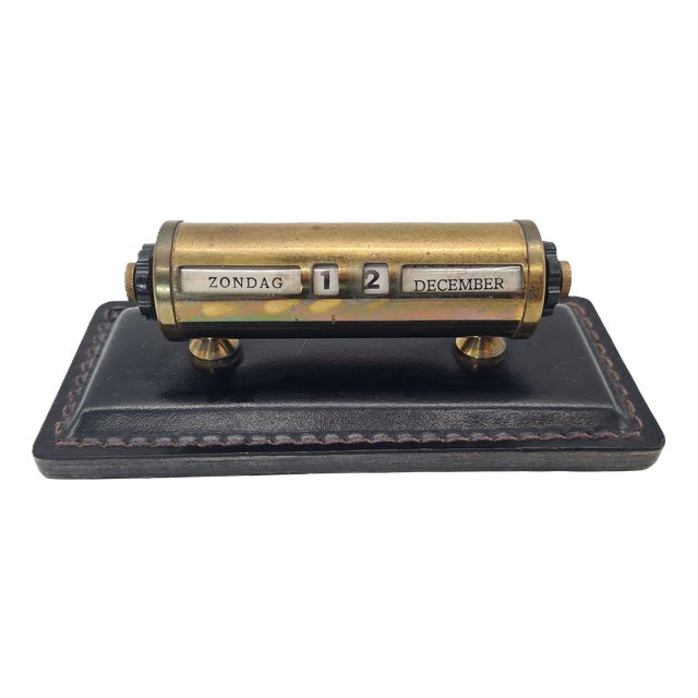 Vintage Dutch Perpetual Calendar Brass Desk Calendar, 1960s For Sale