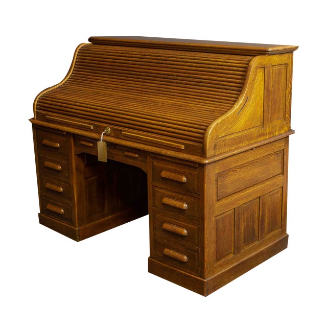 Edwardian Roll Top Desk by Maples of London and Paris, 1890s For Sale