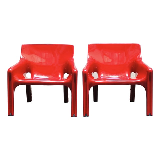 Set of Red Vicario Chairs by Vico Magistretti for Artemide, Italy, 1970s For Sale