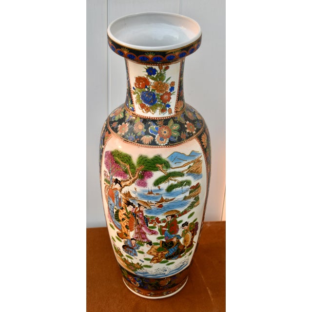 Vintage Chinese Satsuma Style Porcelain Vase Large Geisha Floral Motif 23" For Sale - Image 12 of 18