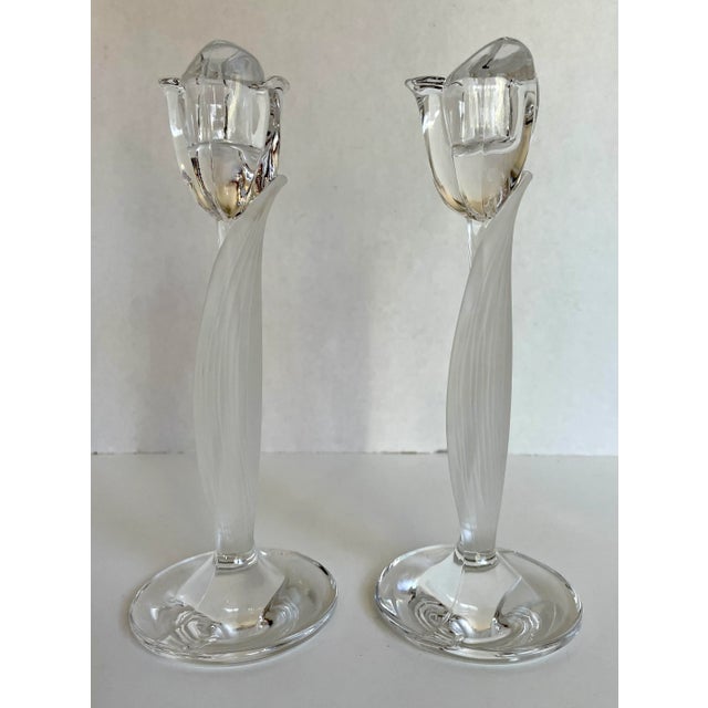 1980s Vintage Pair of Frosted Tulip Shaped Candle Holders by Mikasa For Sale - Image 5 of 6