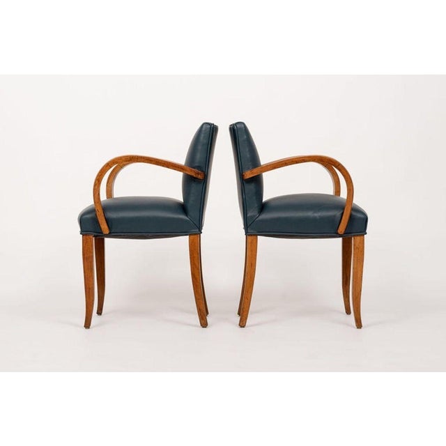 Blue Antique Art Deco Maple Bentwood and Blue Leather Dining Chairs 1930s For Sale - Image 8 of 11