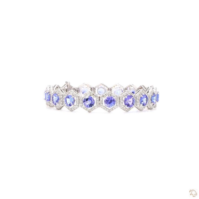 2.51 Carat Round Brilliant Cut Diamond Tanzanite Gold Bracelet For Sale - Image 9 of 9