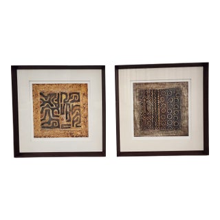 Ethan Allen African Mud Cloth Print Lithography by Joseph - A Pair For Sale