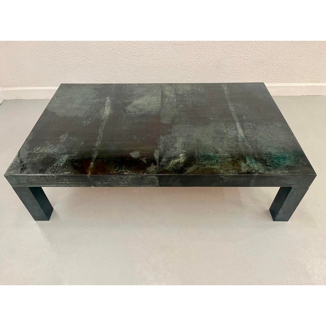 Green Goatskin Coffee Table attributed to Aldo Tura, Italy, 1970s For Sale - Image 11 of 11