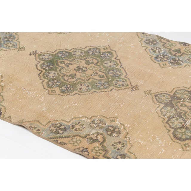 1950s Muted Beige & Moss Green Turkish Runner For Sale - Image 4 of 10