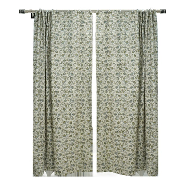 Block Print Ring Curtain Semi Sheer Linen Blend Single Panel for Living Room & Bedroom Size, 54"Wx29"L- Saraswati For Sale