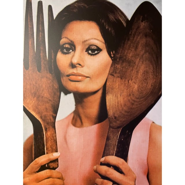 Mid-Century Modern 1960s "Sophia Loren With Large Spoon & Fork" Reproduction Photograph, Framed For Sale - Image 3 of 4