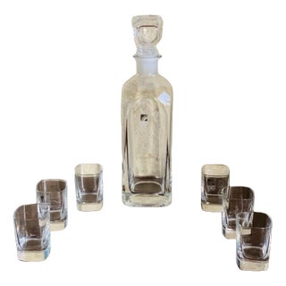 Crystal Whiskey Decanter With 6 Glasses by Luigi Bormioli, 1970s, Set of 7 For Sale