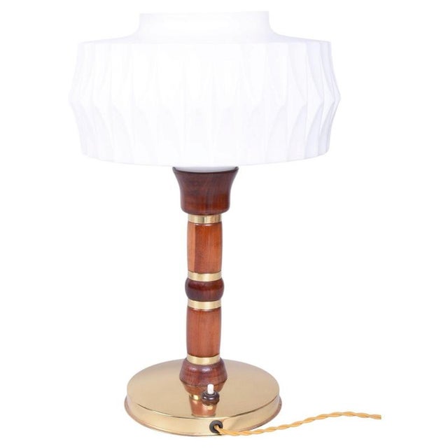 Mid-Century Table Lamp in Walnut, Brass and Glass, Czech, 1960s For Sale - Image 13 of 13